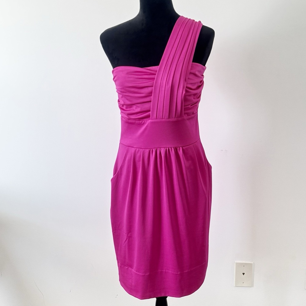 Gretchen Scott Jane Dress Womens Medium Pink One Shoulder Sheath Ruched New